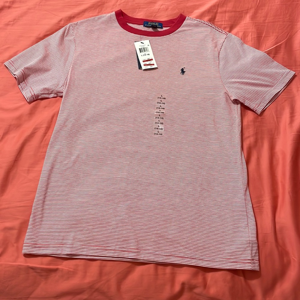 New Polo Ralph Lauren red/white striped ss shirt